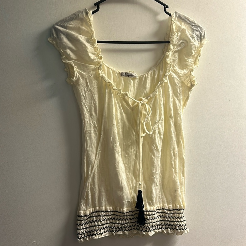 Cream 6 Degrees Top with Black Elastic Waistband (S)